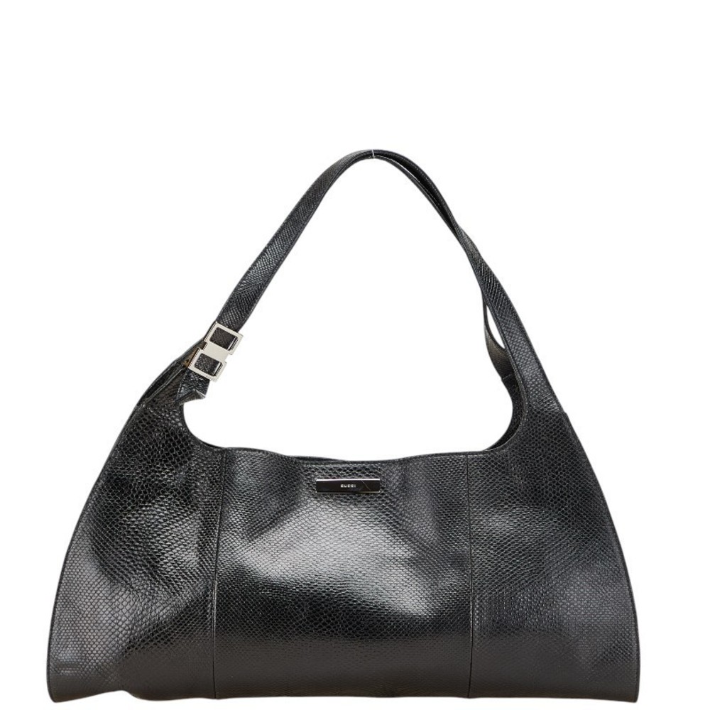 Gucci logo plate python handbag black leather